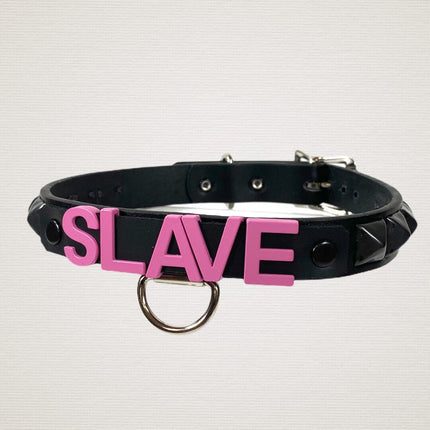 FCK165-PS BONDAGE FETISH  STAINLESS STEEL LETTER WORDS ID NAME CHOKER