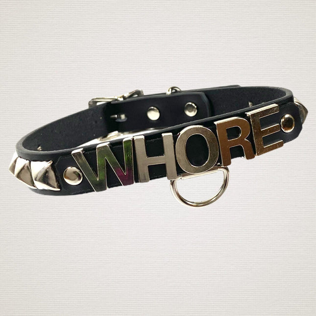FCK165  BONDAGE FETISH  STAINLESS STEEL LETTER WORDS ID NAME CHOKER