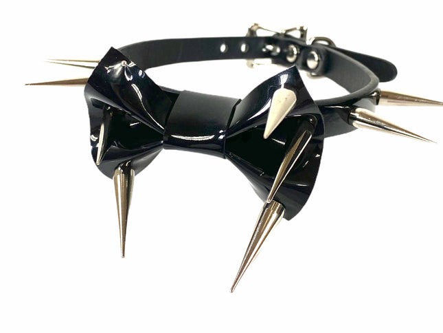 FCK177-TAL TALL CONE SPIKE BOWTIE CHOKER