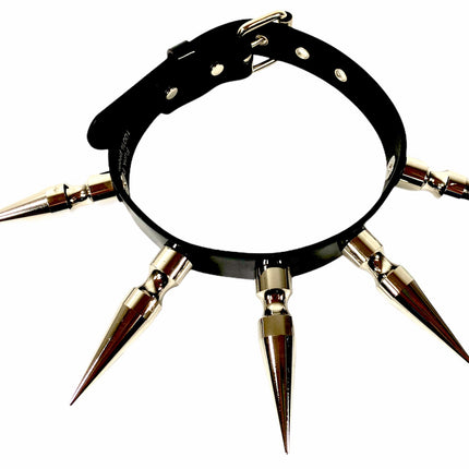 CK286P  PATENT LEATHER 3" LONG SPIKE XL CHOKER
