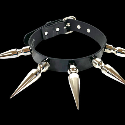 CK286P  PATENT LEATHER 3" LONG SPIKE XL CHOKER