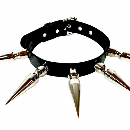 CK286P  PATENT LEATHER 3" LONG SPIKE XL CHOKER