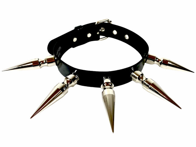 CK286P  PATENT LEATHER 3" LONG SPIKE XL CHOKER