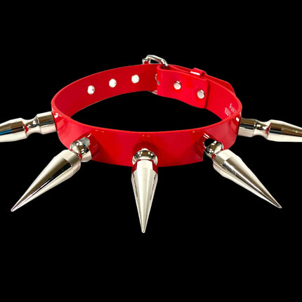 CK286P  PATENT LEATHER 3" LONG SPIKE XL CHOKER