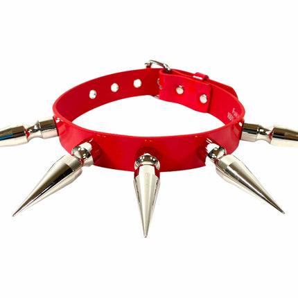 CK286P  PATENT LEATHER 3" LONG SPIKE XL CHOKER
