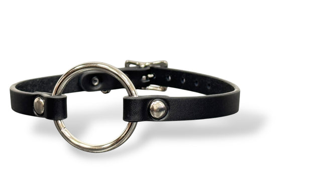 FCK225 MIDDLE O RING (1 1/4")  BLACK 1/2" LEATHER BUCKLE CHOKER
