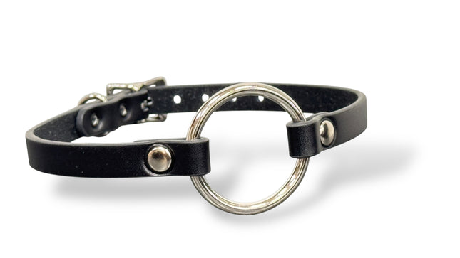 FCK225 MIDDLE O RING (1 1/4")  BLACK 1/2" LEATHER BUCKLE CHOKER