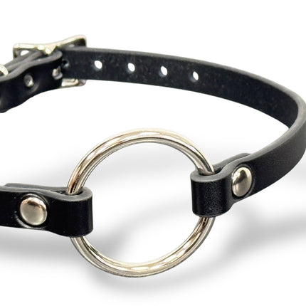 FCK225 MIDDLE O RING (1 1/4")  BLACK 1/2" LEATHER BUCKLE CHOKER