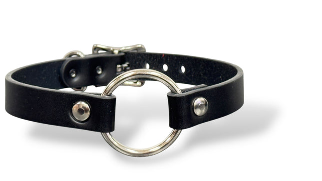 FCK226 MIDDLE O RING (1 1/4")  BLACK 3/4" LEATHER BUCKLE CHOKER