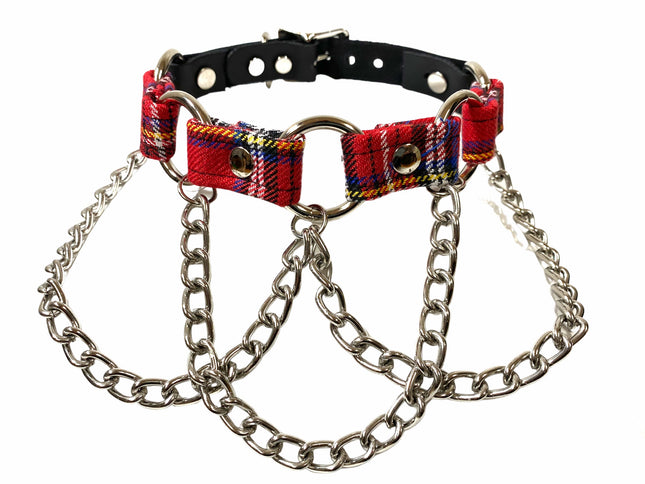 FCK231PD PLAID CHAIN RING CHOKER