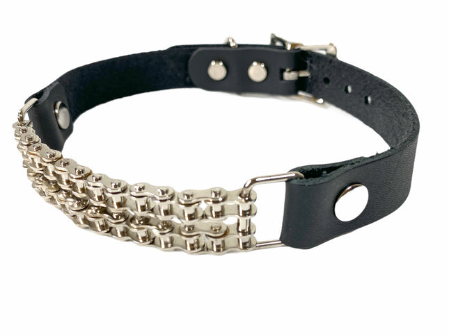 FCK235 2 ROW BIKE CHAIN CHOKER LEATHER CHOKER 3/4"