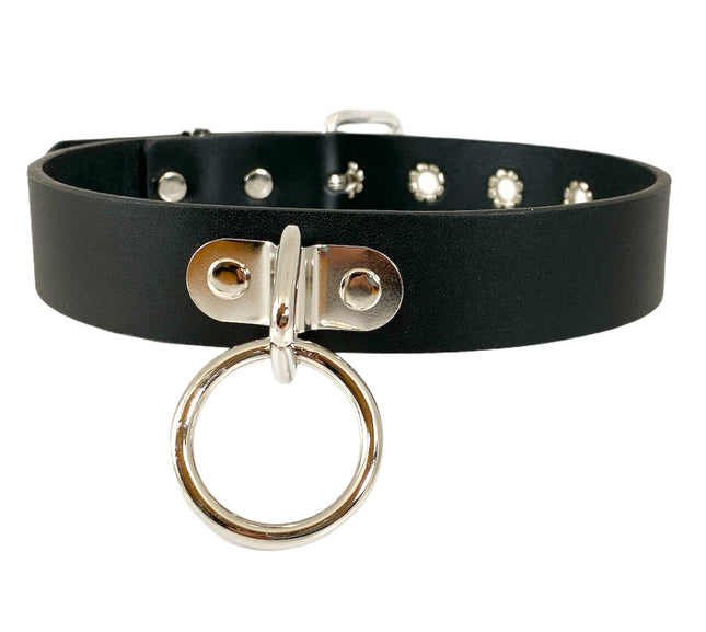FCK236 1 1/4" BLACK LEATHER CHOKER WITH ONE 1"