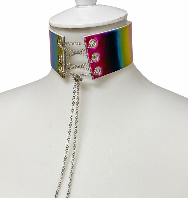 FCK255S-RAINBOW 3/4" PATENT LEATHER BONDAGE CHOKER WITH 1" LOOP