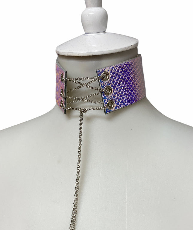 FCK255S-RAINBOW 3/4" PATENT LEATHER BONDAGE CHOKER WITH 1" LOOP