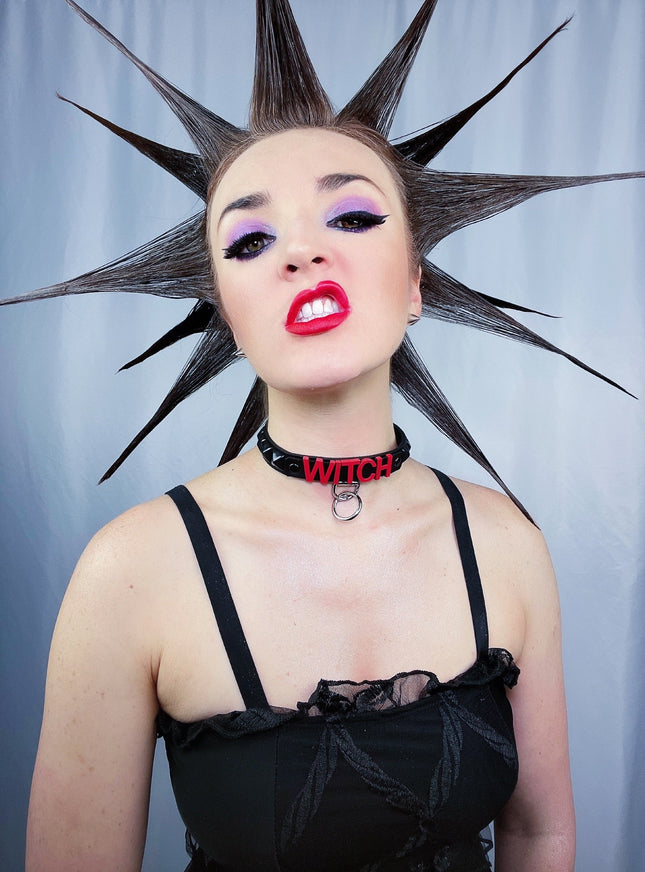 FCK262-RS  STUDDED NAME CHOKER WITH D RING AND RING