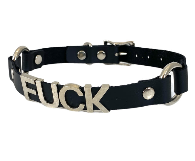 FCK270 DOUBLE SIDE RING BONDAGE FETISH  STAINLESS STEEL LETTER WORDS ID NAME CHOKER