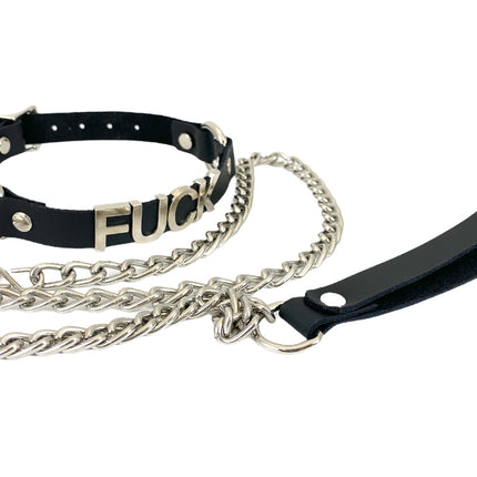 FCK270 WITH LEASH BONDAGE STEEL LETTER WORDS ID NAME CHOKER