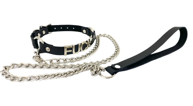 FCK270 WITH LEASH BONDAGE STEEL LETTER WORDS ID NAME CHOKER