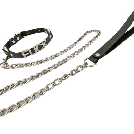 FCK270 WITH LEASH BONDAGE STEEL LETTER WORDS ID NAME CHOKER
