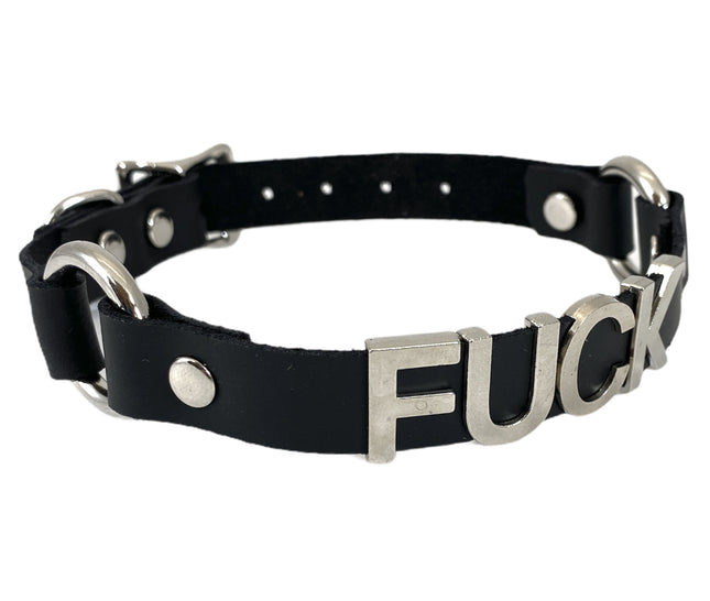 FCK270 DOUBLE SIDE RING BONDAGE FETISH  STAINLESS STEEL LETTER WORDS ID NAME CHOKER