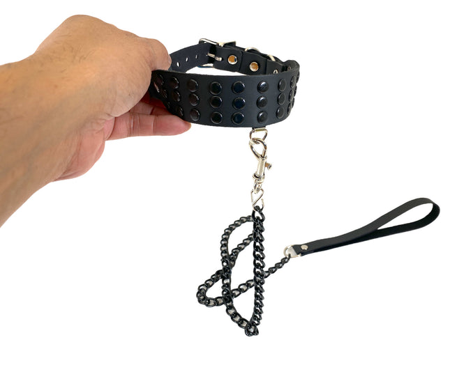 FCK272-BS  BLACK RIVETED COLLAR WITH 24" LEASH