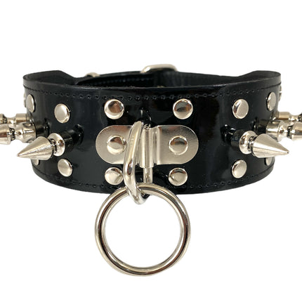 FCK275PATENT 1 3/4" PATENT-LEATHER CHOKER WITH RIVET SPIKES