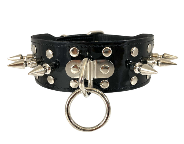 FCK275PATENT 1 3/4" PATENT-LEATHER CHOKER WITH RIVET SPIKES