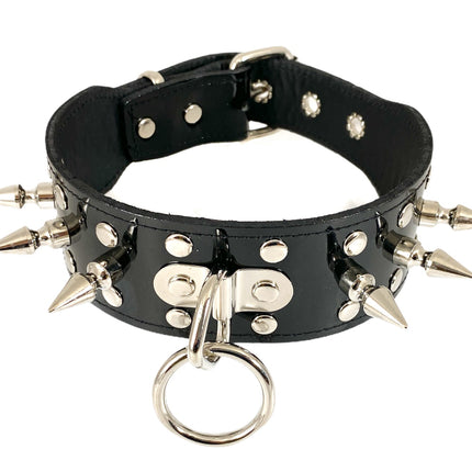 FCK275PATENT 1 3/4" PATENT-LEATHER CHOKER WITH RIVET SPIKES