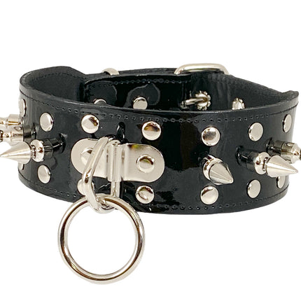 FCK275PATENT 1 3/4" PATENT-LEATHER CHOKER WITH RIVET SPIKES