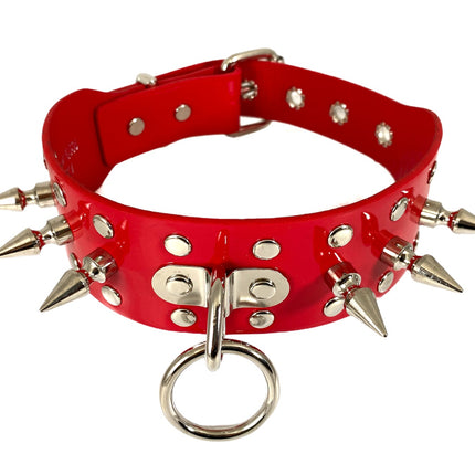 FCK275PATENT 1 3/4" PATENT-LEATHER CHOKER WITH RIVET SPIKES