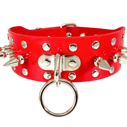 FCK275PATENT 1 3/4" PATENT-LEATHER CHOKER WITH RIVET SPIKES