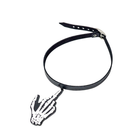 FCK28238  SKELETON HAND CHOKER LEATHER