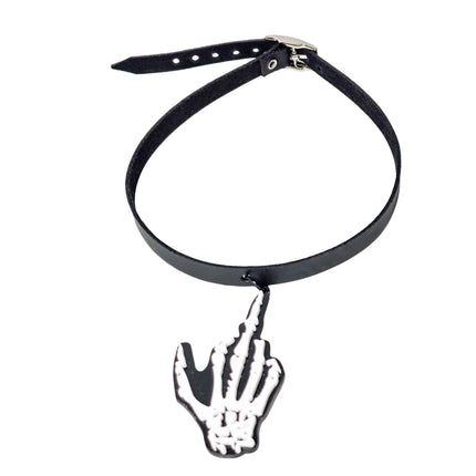 FCK28238  SKELETON HAND CHOKER LEATHER
