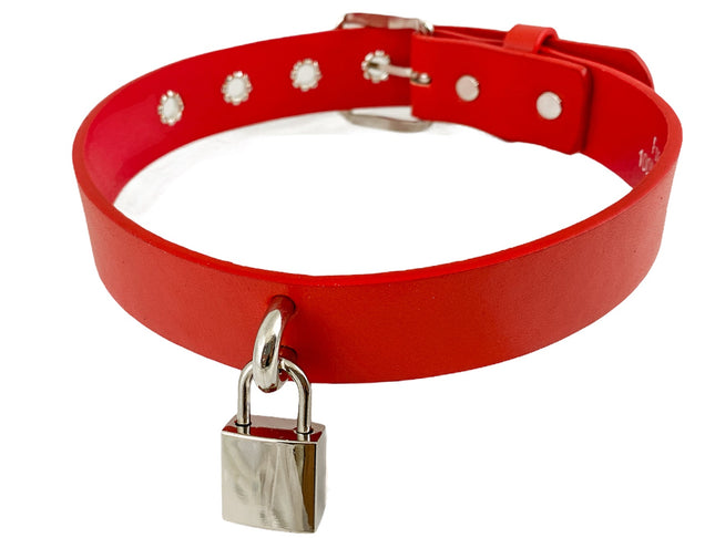 FCK295SQ-LOCK 1 1/4" GENUINE-LEATHER CHOKER WITH U RING