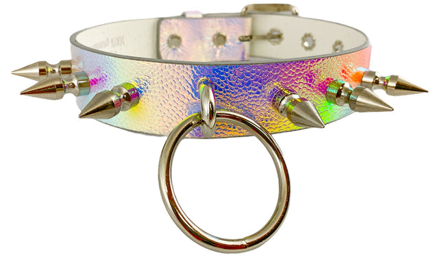 FCK294 RAINBOW SPIKE HOLOGRAPHIC CHOKER