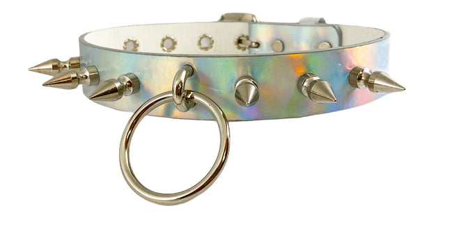 FCK294 RAINBOW SPIKE HOLOGRAPHIC CHOKER