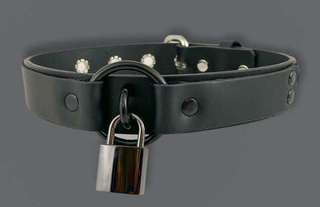 FCK309SQ-BLK 1 1/4" GENUINE-LEATHER CHOKER WITH U RING