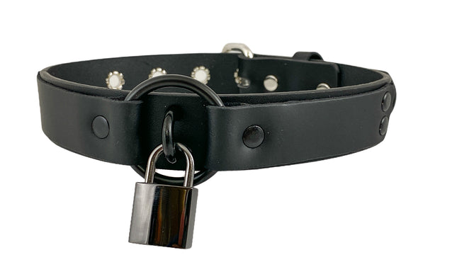 FCK309SQ-BLK 1 1/4" GENUINE-LEATHER CHOKER WITH U RING