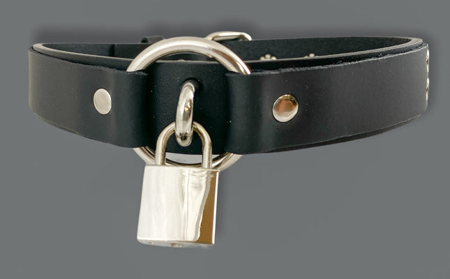 FCK309SQ-SIL 1 1/4" GENUINE-LEATHER CHOKER WITH U RING