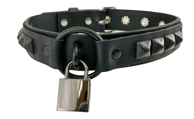 FCK311SQ-BLK 1 1/4" GENUINE-LEATHER CHOKER WITH U RING
