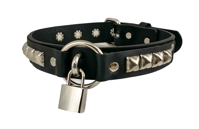 FCK311SQ-SIL 1 1/4" GENUINE-LEATHER CHOKER WITH U RING