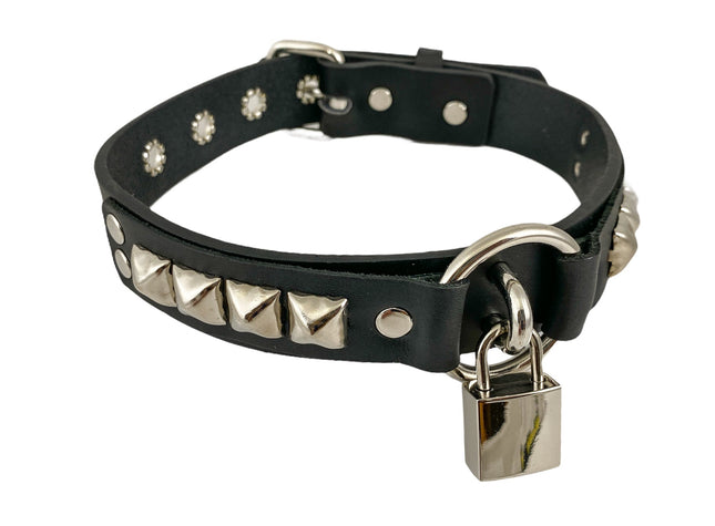 FCK311SQ-SIL 1 1/4" GENUINE-LEATHER CHOKER WITH U RING