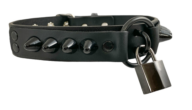 FCK312SQ-BLK 1 1/4" GENUINE-LEATHER CHOKER WITH U RING