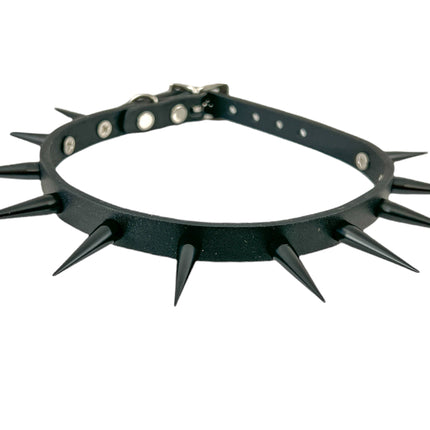 FCK323 1/2" WIDE TALL SPIKE LEATHER ONE ROW TALL SPIKES CHOKER