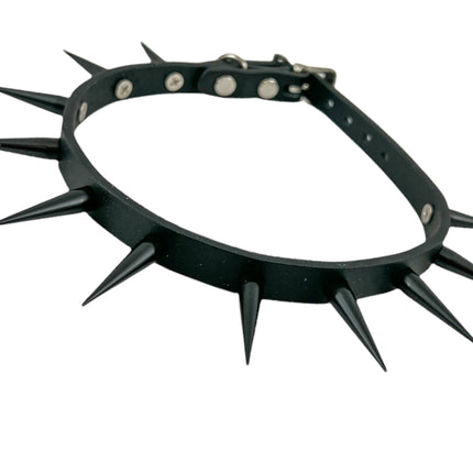 FCK323 1/2" WIDE TALL SPIKE LEATHER ONE ROW TALL SPIKES CHOKER