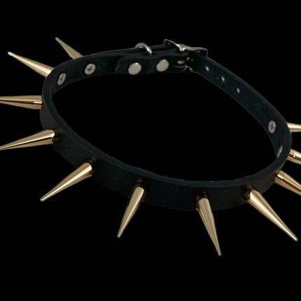FCK323 1/2" WIDE TALL SPIKE LEATHER ONE ROW TALL SPIKES CHOKER