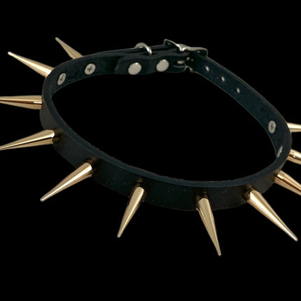 FCK323 1/2" WIDE TALL SPIKE LEATHER ONE ROW TALL SPIKES CHOKER