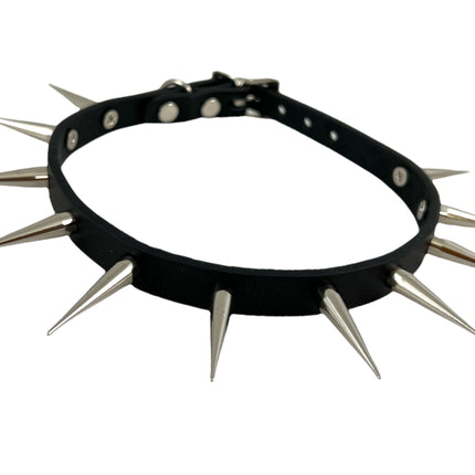 FCK323 1/2" WIDE TALL SPIKE LEATHER ONE ROW TALL SPIKES CHOKER