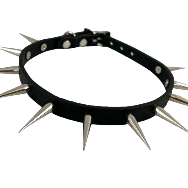 FCK323 1/2" WIDE TALL SPIKE LEATHER ONE ROW TALL SPIKES CHOKER