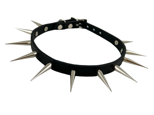 FCK323 1/2" WIDE TALL SPIKE LEATHER ONE ROW TALL SPIKES CHOKER